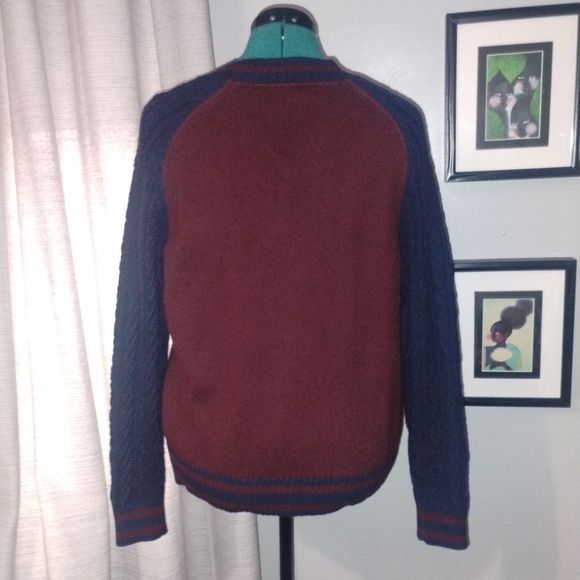 Tommy Hilfiger Burgundy & Navy Varsity Cardigan w Cable Knit Sleeves Sz L NWOT - Picture 7 of 13